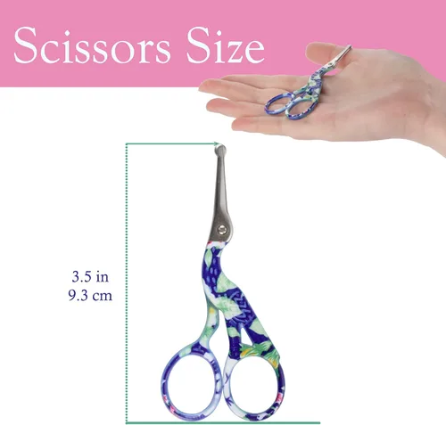 Miniatura 6 de JubileeYarn Tijeras de cigüeñas de acero inoxidable para bordar redondeadas, conformes a la TSA, color azul pequeño, 1 unidad Cigüeña Pequeña Azul