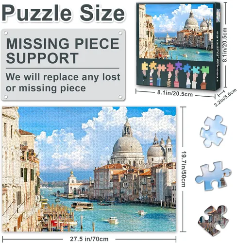 Miniatura 3 de Rompecabezas de Venecia para adultos de 1000 piezas, rompecabezas del Gran Canal, Basílica de Santa María Della Sa, rompecabezas para adultos