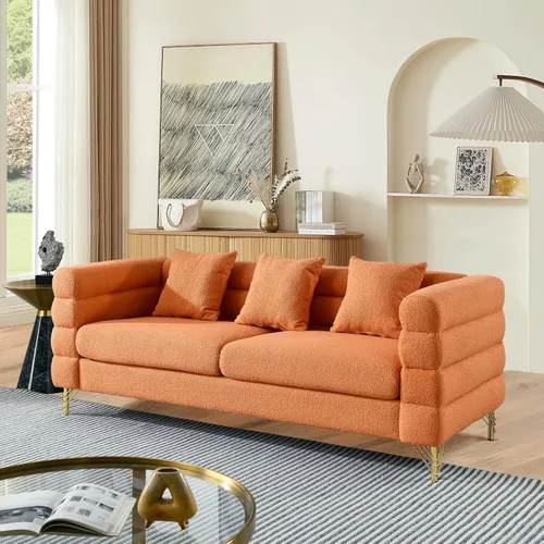 Miniatura 17 de mikibama Juego de sofá Teddy de lujo para sala de estar, muebles de decoración moderna, sofá seccional, sofá de 3 plazas y loveseat con 5 almohadas