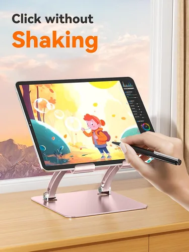 Miniatura 3 de tounee Soporte para tableta, soporte de escritorio de aluminio ajustable de doble barra, compatible con iPad de 4.7 a 16.9 pulgadas, tabletas de Oro