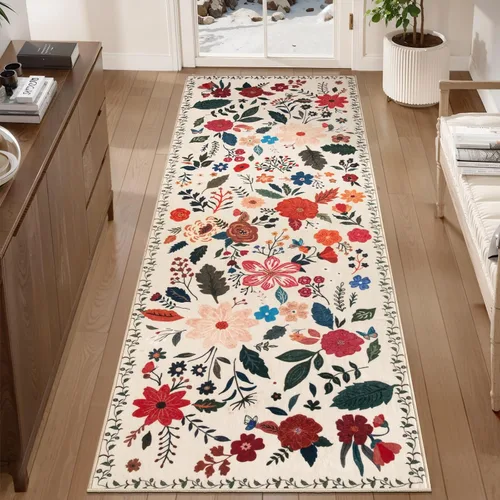 Miniatura 80 de Tangsoo Alfombra lavable para pasillo, antideslizante, 2 x 6 pies, estilo bohemio, floral, vintage, para entrada, suelo suave, para cocina, baño