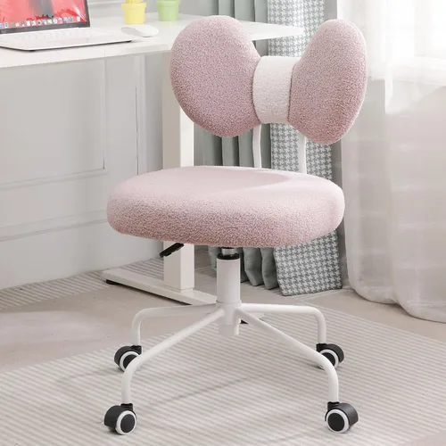 Miniatura 11 de Bonita silla de escritorio con respaldo, cómoda silla de oficina pequeña con ruedas, silla giratoria ajustable sin brazos para oficina en casa, sala