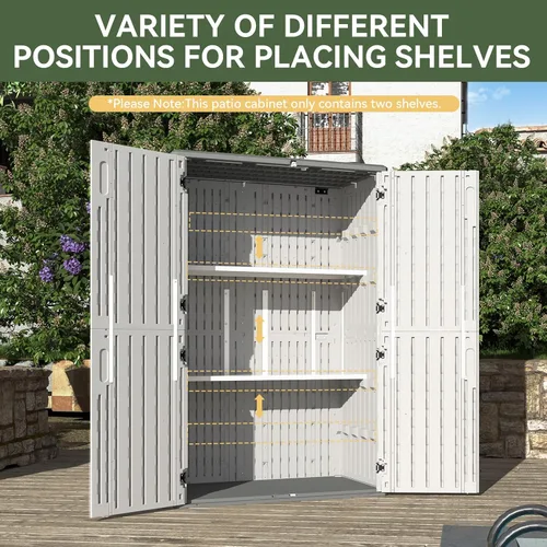 Miniatura 5 de Aoxun Cobertizo de almacenamiento para exteriores de resina blanca con 2 estantes y piso, gabinete vertical impermeable de 64 pies cúbicos