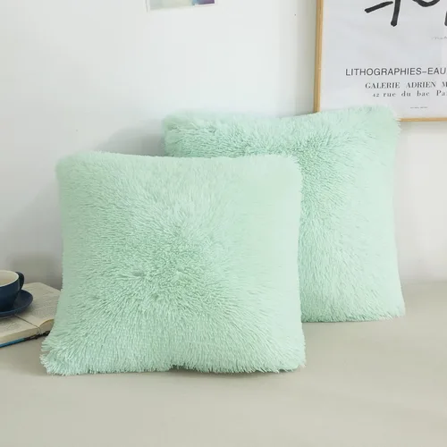 XeGe Fundas de almohada de piel sintética, fundas de cojín peludas y esponjosas, fundas de almohada de felpa con cremallera, juego de 2 fundas de