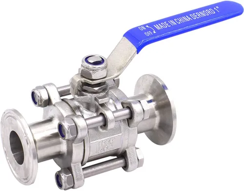 DERNORD Válvula de bola sanitaria de 1 pulgada para trébol de tres abrazaderas de 1.5 pulgadas, acero inoxidable 304, revestimiento de PTFE,