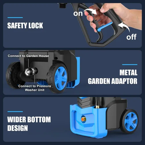 Miniatura 5 de Lavadora a presión eléctrica ajustable de 5000 PSI con manguera de extensión flexible de 33 pies + cable de alimentación de 34 pies, 4 boquillas
