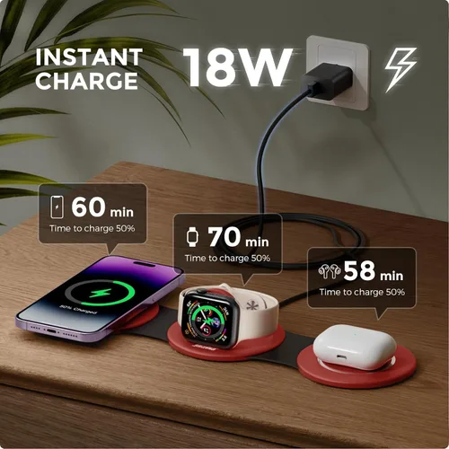Miniatura 2 de Hicober Estación de carga inalámbrica 3 en 1 para Apple Watch y iPhone Air 17 16 15 14 13 12 Pro Max/Plus, Soporte de estación de carga inalámbrica