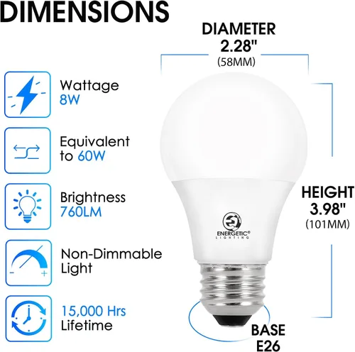 Miniatura 2 de Bombillas LED A19 de ENERGETIC SMARTER LIGHTING, equivalentes a 60 vatios, blanco frío 4000K, base media E26, bombilla LED no regulable, 4000K