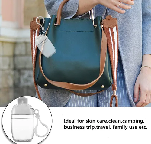 Miniatura 6 de 10 botellas vacías transparentes de 1 onza y 1.0 fl oz para desinfectante de manos, soporte de viaje, gancho para llavero, tapa abatible blanca