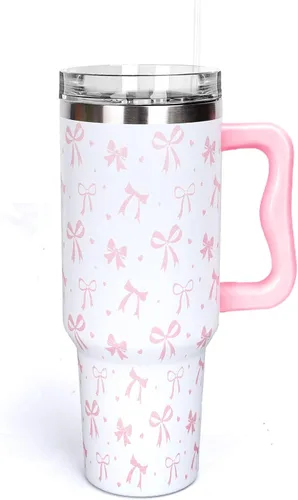 Miniatura 30 de Whaline Vaso patriótico del 4 de julio de 40 oz con asa, pajita y tapa, estrellas y rayas en rojo, azul y bandera de EE. UU., vaso de viaje del día