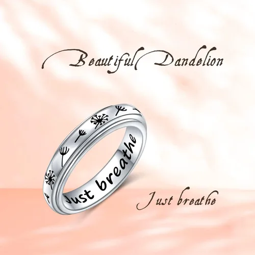 Miniatura 7 de Just Breathe - Anillo giratorio para mujeres y niñas, de plata de ley 925, anillos antiestrés con diente de león, para aliviar la ansiedad, estrés