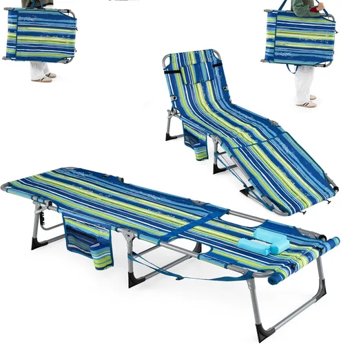 Miniatura 10 de Goplus Silla de bronceado con agujeros para brazos faciales, silla portátil para tomar el sol con respaldo de 4 niveles y almohada para la cabeza