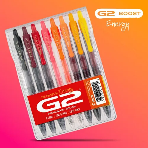 Miniatura 3 de Pilot G2 - Bolígrafos de gel de alta calidad, paquete de bolígrafos rojos G2 Boost con los colores de la energía, paquete de 8 unidades, punta fina