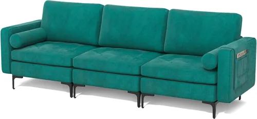 Miniatura 37 de Giantex Sofá individual, silla decorativa, sillón con cojín cómodo, bolsillos para revistas, sala de estar, silla de ocio tapizada para dormitorio