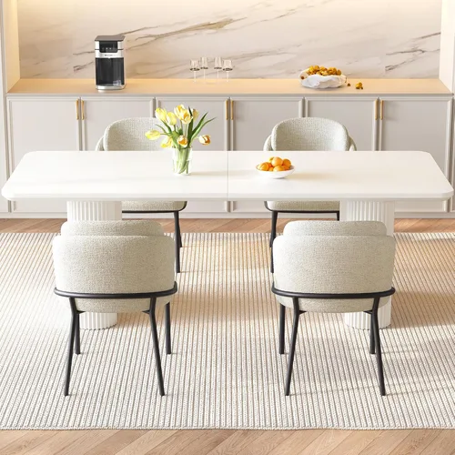 Miniatura 20 de Mesa de Comedor Rectangular de 63" con 6 Sillas, Mesa de Cocina Moderna Blanca con Juego de Sillas para Sala de Estar, Comedor y Cocina Blanco-A