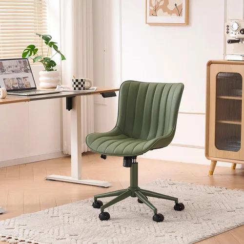 Miniatura 9 de YOUNIKE Silla de Escritorio Verde para Oficina en Casa con Ruedas Sin Brazos Compacta Cómoda Silla de Tocador con Respaldo Ajustable Moderna Pequeña