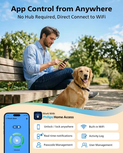 Miniatura 3 de Cerradura inteligente Philips, cerradura de puerta inteligente incorporada con WiFi, control remoto por aplicación, cerradura de puerta de entrada