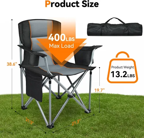 Miniatura 2 de Sillas de campamento, paquete de 2 sillas plegables de gran tamaño resistentes totalmente acolchadas para exteriores con soporte para tazas, bolsa