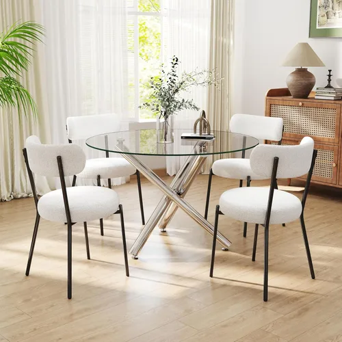 Miniatura 59 de Juego de mesa de comedor redonda de cristal negro para 2, juego de mesa de cocina pequeña y moderna de 36 pulgadas con 2 sillas de comedor tapizadas