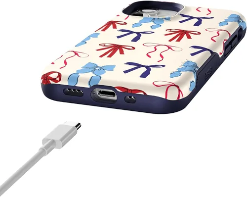 Miniatura 6 de Casely Funda para iPhone 12 Mini American Girlie Lazos rojos, blancos y azules Diseño protector audaz Compatible con MagSafe
