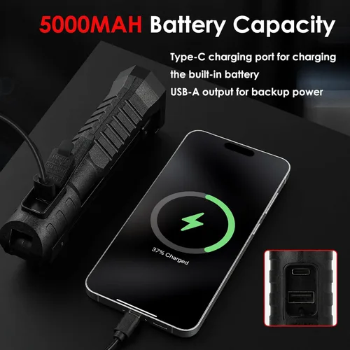 Miniatura 5 de Luz de trabajo LED magnética, 7 modos y luz de trabajo LED recargable de rotación de 180°, linterna COB portátil con imán fuerte, luz mecánica