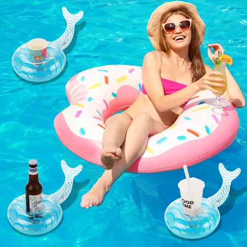 Miniatura 5 de LIYDE - Paquete de 6 soportes inflables para bebidas de sirena, flotadores flotantes para bebidas de piscina, soporte para bebidas para piscina