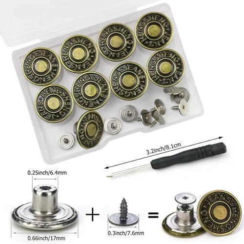 Miniatura 2 de Arokimi Reemplazo de botones de jeans, botones instantáneos sin coser para pantalones con herramienta, 0.669 in