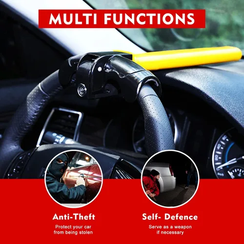 Miniatura 5 de Cerradura para volante de automóvil, bloqueo antirrobo para volante, equipo de bloqueo de seguridad para automóvil, bloqueo de seguridad universal