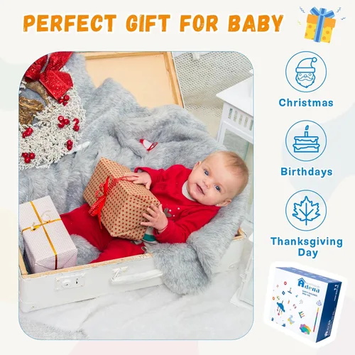 Miniatura 7 de Adena Montessori Kit de juego para bebés de 3 a 4 meses, juguetes educativos de aprendizaje de madera 8 en 1 para niños pequeños, incluye libro