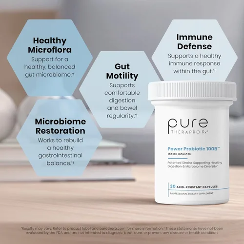 Miniatura 5 de Pure Therapro Rx Power Probiotic 100B 30 cápsulas resistentes a los ácidos, suministro para 1 mes 4 cepas probadas de 100 mil millones de UFC