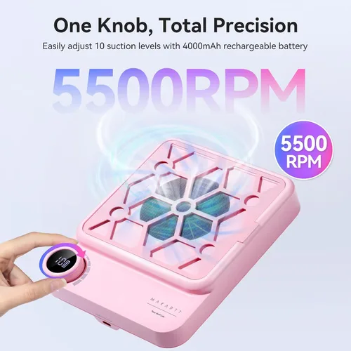 Miniatura 4 de Makartt Colector de polvo de uñas compacto y recargable, colector de polvo de 5500 rpm, tecnología de uñas ERYNOS, velocidad ajustable, silencioso