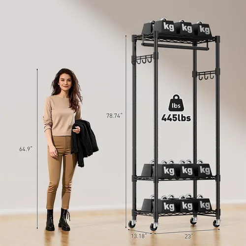 Miniatura 4 de VyGrow Perchero de Ropa, Perchero de Ropa para Colgar Ropa, Sistema Organizador de Closet Ajustable de 3 Niveles con Cajón Barra para Colgar