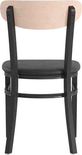 Miniatura 8 de Flash Furniture Wright - Silla de comedor comercial, respaldo de madera con acabado de abedul natural, asiento de vinilo negro, 500 libras