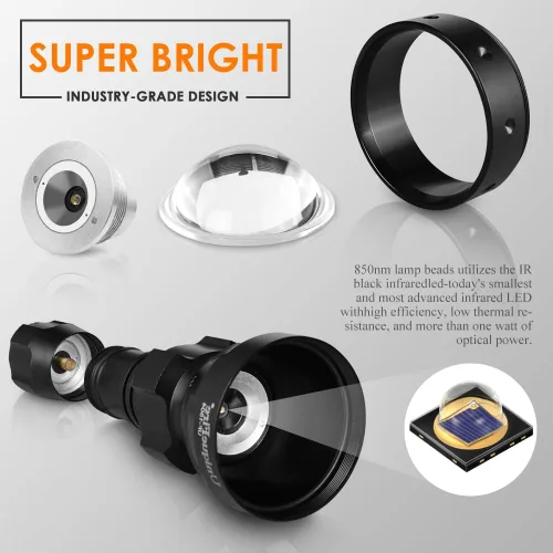Miniatura 2 de 1503 850nm - Linterna iluminadora IR para visión nocturna, lente de 50 mm, zoom, reflector infrarrojo con 3 modos, memoria, linterna IR para pesca