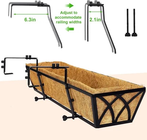 Miniatura 6 de HFHOME Paquete de 2 macetas de barandilla de 24 pulgadas, macetas de ventana resistentes, macetas ajustables para balcón para colgar barandillas