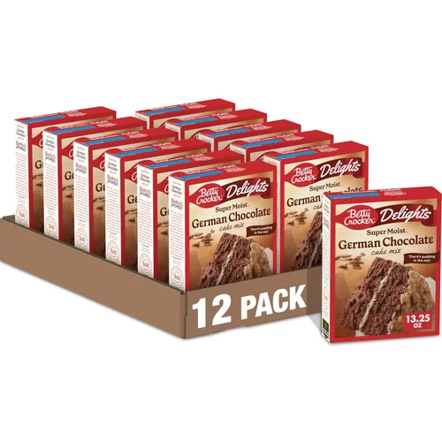 Betty Crocker Delights Mezcla de pastel de chocolate alemán súper húmedo, 13.25 onzas (paquete de 12)