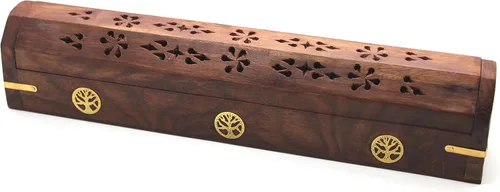 Miniatura 7 de Govinda® Quemador de incienso de ataúd de madera, elefante de 12 pulgadas, incrustaciones de latón, compartimento de almacenamiento