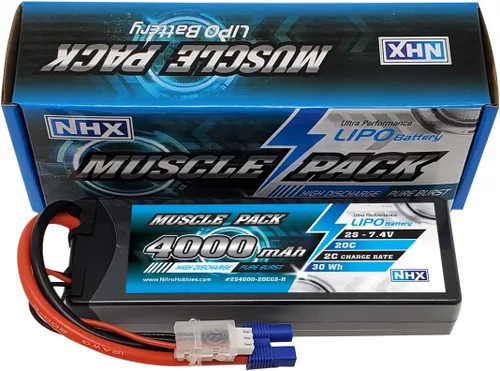 Miniatura 2 de NHX Muscle Pack 2S 7.4V 4000mAh 20C Hard Case Lipo Batería con conector EC3