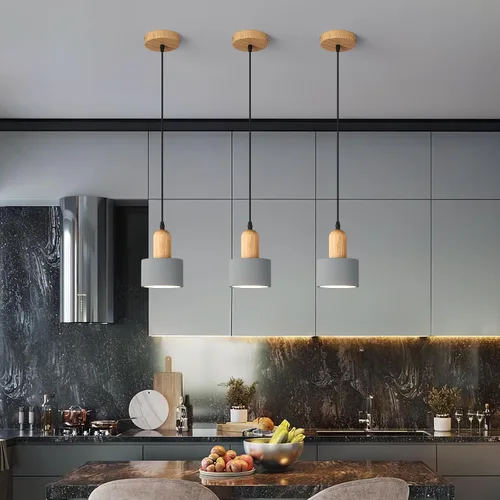 Miniatura 3 de Lámparas colgantes modernas de cemento gris, lámparas de techo de madera para cocina, isla, dormitorio, comedor, sala de estar, bar (paquete de 3)