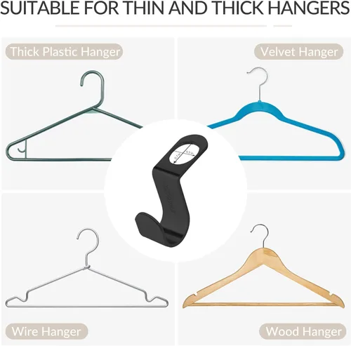 Miniatura 5 de ZEDODIER Ganchos de metal para colgar ropa, paquete de 20 ganchos extensores súper resistentes, ahorro de espacio en el armario, fácil de usar, Negro