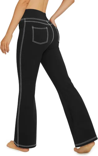 G4Free Pantalones de yoga con bolsillos para mujer, pantalones capri, cintura alta, acampanados, corte de bota, vestido casual de entrenamiento