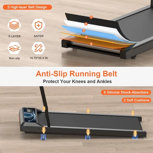 Miniatura 6 de Almohadilla para caminadora con 8% de inclinación, caminadora portátil debajo del escritorio con barra de mango de 2.5 HP para el hogar