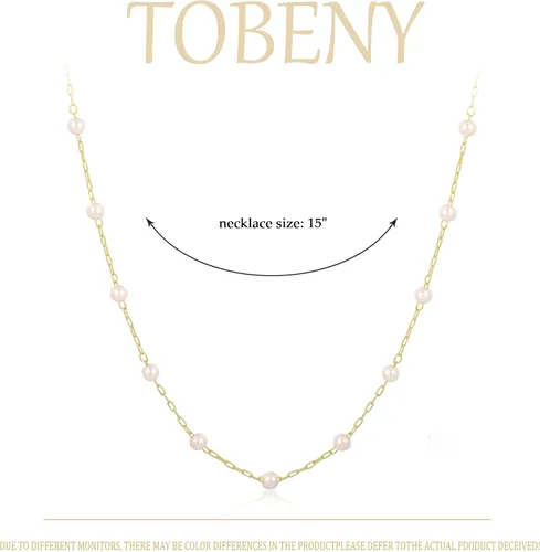 Miniatura 5 de TOBENY Collares de perlas para mujer, chapado en oro de 14 quilates, collar de gargantilla delicada cadena de boda collar de perlas de agua dulce