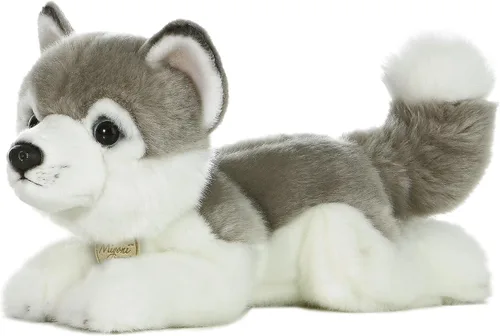 Aurora® Peluche realista Miyoni® Husky – Los detalles realistas hacen un compañero preciado – perfecto para decorar dormitorios o aulas, color gris,