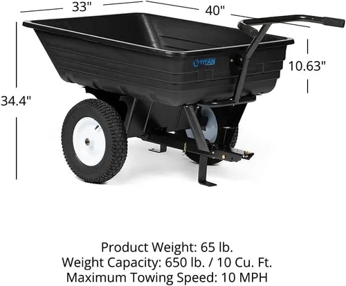 Miniatura 9 de Titan Attachments Carrito volquete de polietileno económico de 650 libras (10 pies cúbicos) para césped
