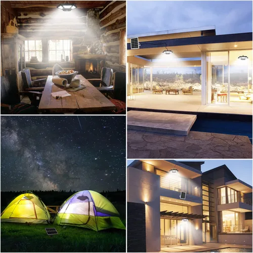 Miniatura 6 de Lámpara solar para cobertizo interior y exterior de 180 LED, lámpara colgante de doble cabezal alimentada por energía solar, luces de trabajo Negro