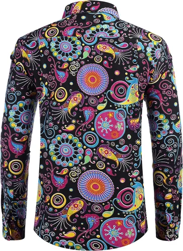 Miniatura 4 de COOFANDY Camisa de lino de algodón para hombre con estampado floral y botones