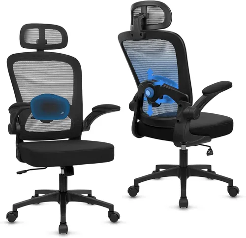 Miniatura 12 de KLASIKA Sillas de escritorio con ruedas, silla de oficina ergonómica de malla, altura ajustable y soporte lumbar giratorio, silla de oficina en casa