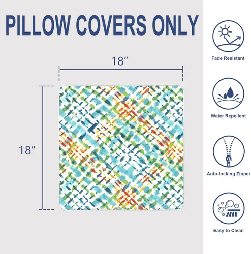 Miniatura 849 de Juego de 2 almohadas para exteriores de 16 x 16 pulgadas, repelentes al agua con interiores, para muebles de patio, hogar, jardín, geometría bohemia