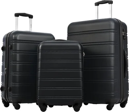 Miniatura 44 de Merax Juegos de equipaje de mano en maleta aprobada por aerolíneas, estuche rígido con ruedas giratorias expandibles, Negro